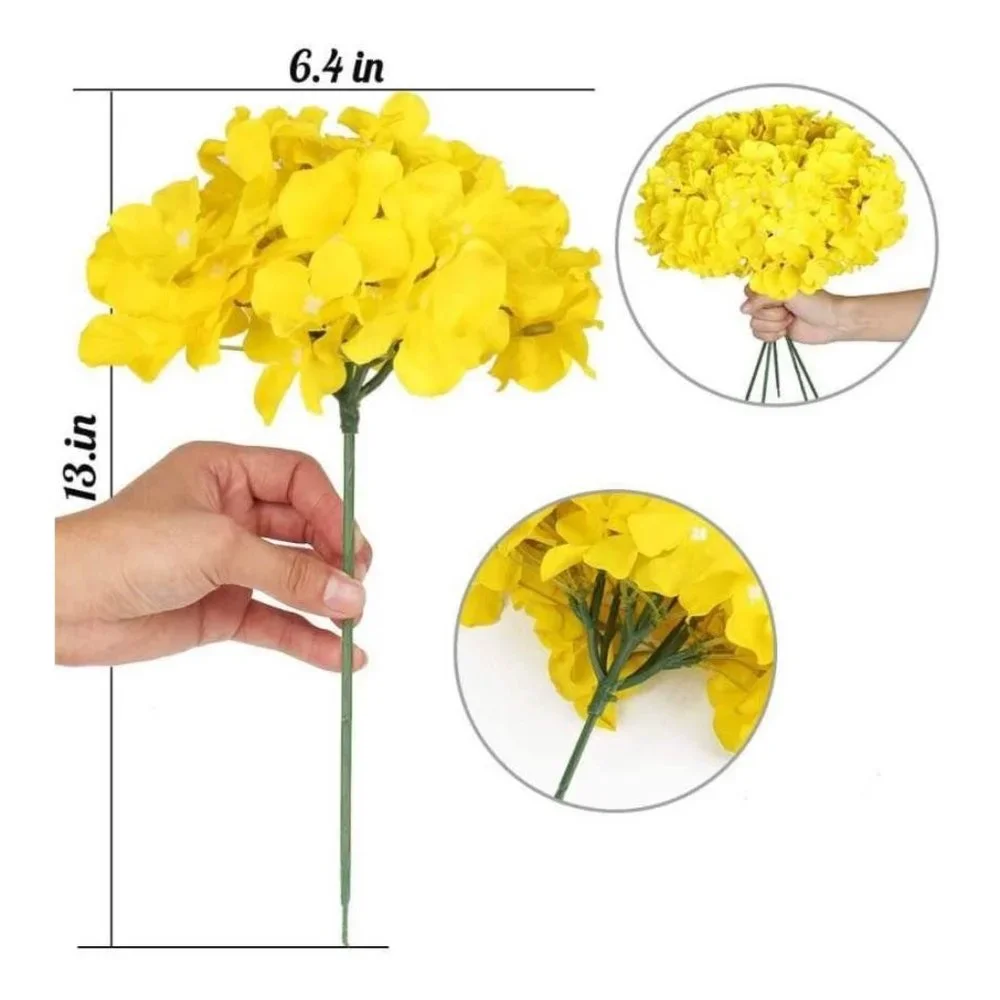 10 pack Yellow Silk Hydrangea Flower Floral with Stems Wedding Home Bouquet